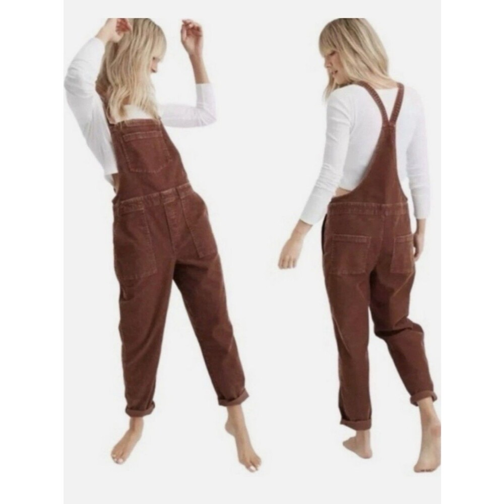 Aerie Brown Corduroy Women Denim Overalls Classic Oversized Relaxed Fit XS